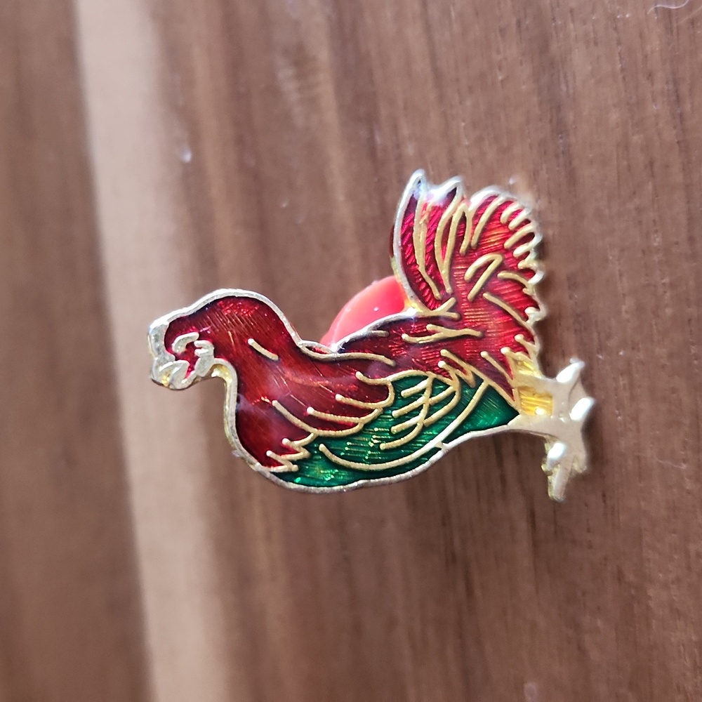 Roosters Enamel Brooch